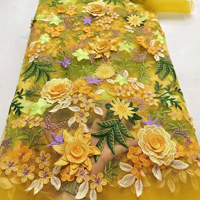 Sewing And Textile - Tissu en tulle brodé floral 3D