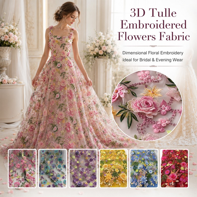 Tissu en tulle brodé floral 3D - Sewing And Textile avis et prix