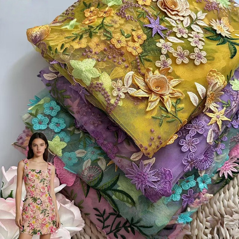Tissu en tulle brodé floral 3D - Sewing And Textile avis et prix